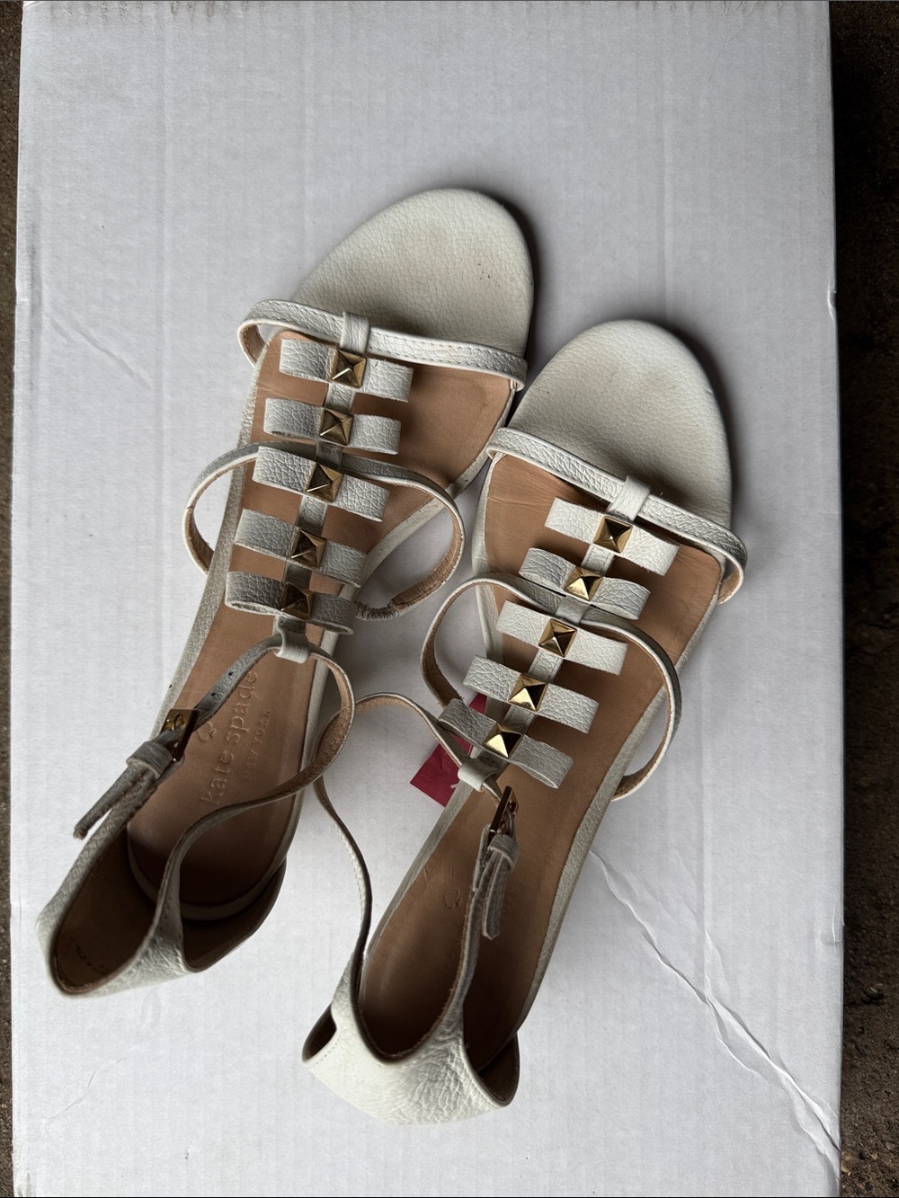 kate spade White Leather Studded Gladiator Sandals
